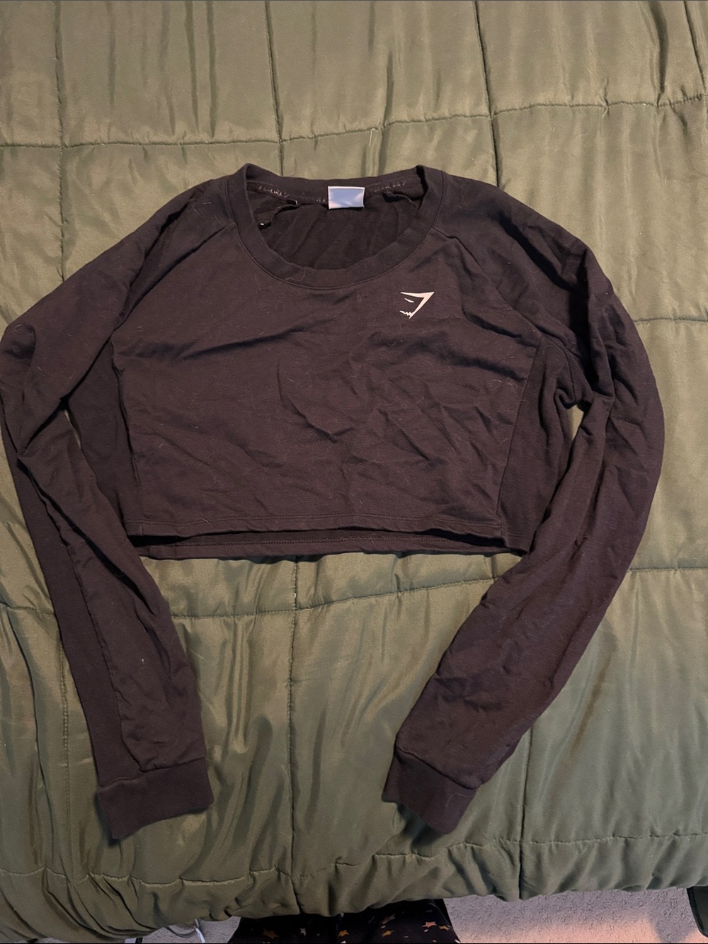 Gymshark Black Long-Sleeve Cropped Performance Top